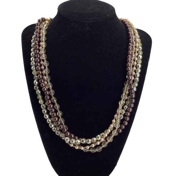 Multistrand Beaded Layered Necklace Metallic Silver Pink Purple Fashion Jewelry - Picture 1 of 4